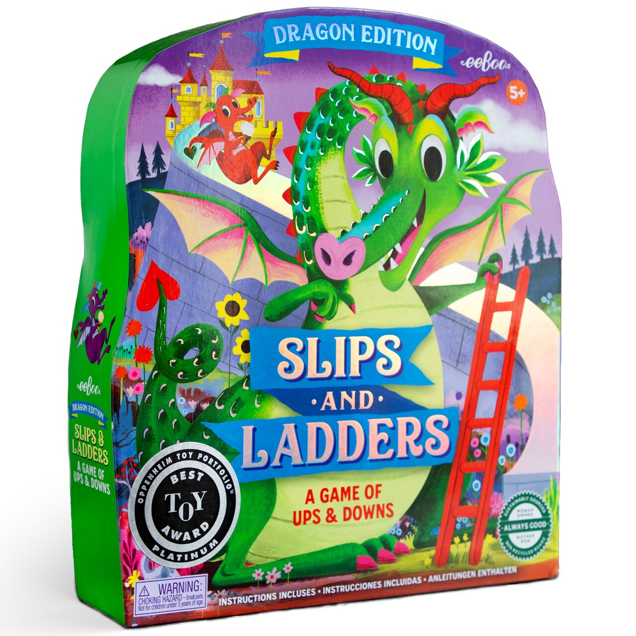 eeBoo: Slips & Ladders - Dragon Edition – A Classic Board Game Of Ups & Downs, Whimsical Fantasy Theme, Holographic Foil Accents, Kids 5+, 2-4 Players